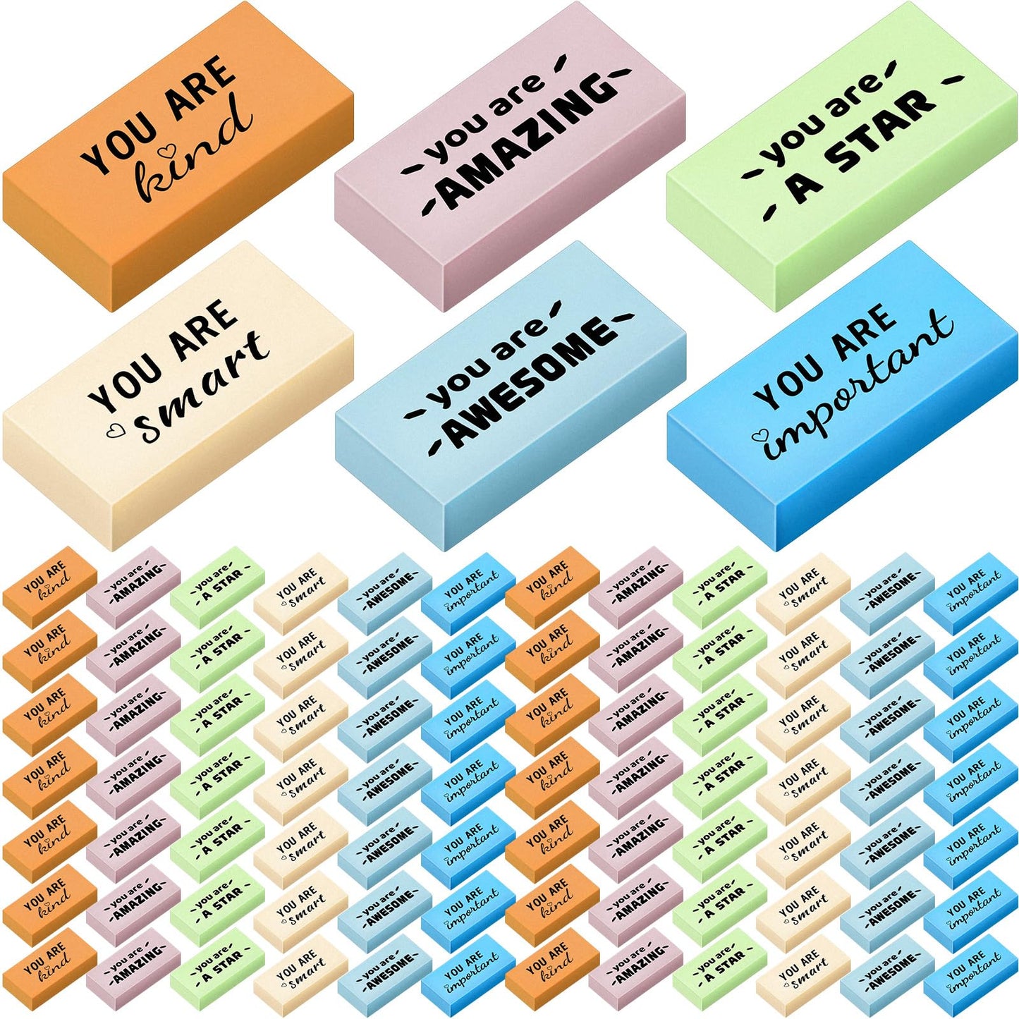 Resurhang 180 Pcs Erasers Bulk for Kids Inspirational Pencil Erasers Bulk for Drawing Motivational Big Eraser School Supplies for Classrooms Back to School Office (Motivational,Morandi)