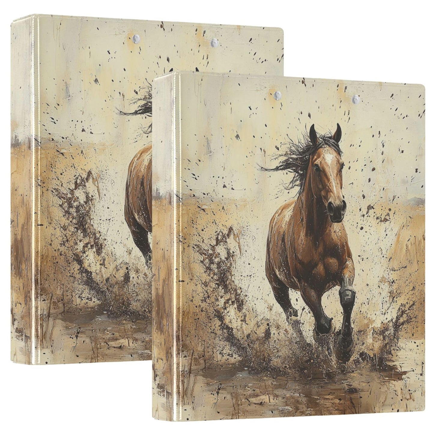 Brown Horse Round Ring Binders 1.5 Animal 3 Ring Clipboard Binder for Office School Work Supplies File Folder 200 Sheet Capacity Easy Open