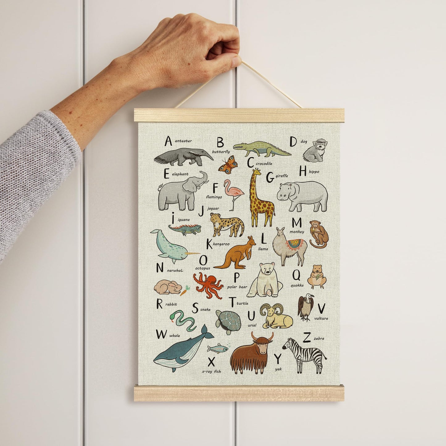 BCUANGD Alphabet Educational Wall Decor - Neutral Ocean Coastal Animals Poster Hanger with Wood Frames Set of 2, Kids ABC Numbers Wall Hanging Canvas Decor for Home Playroom Kids Room, 12x16 Inches