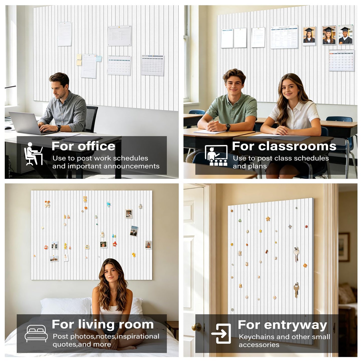 Large Felt Bulletin Board，47.2" x 35.4" 12 Pack Cork Board Alternative for Walls,Felt Wall Tiles for Office & Home Decor,Pin Board with 30 Pcs Pushpins and 72 Adhesive Tabs-Milky White