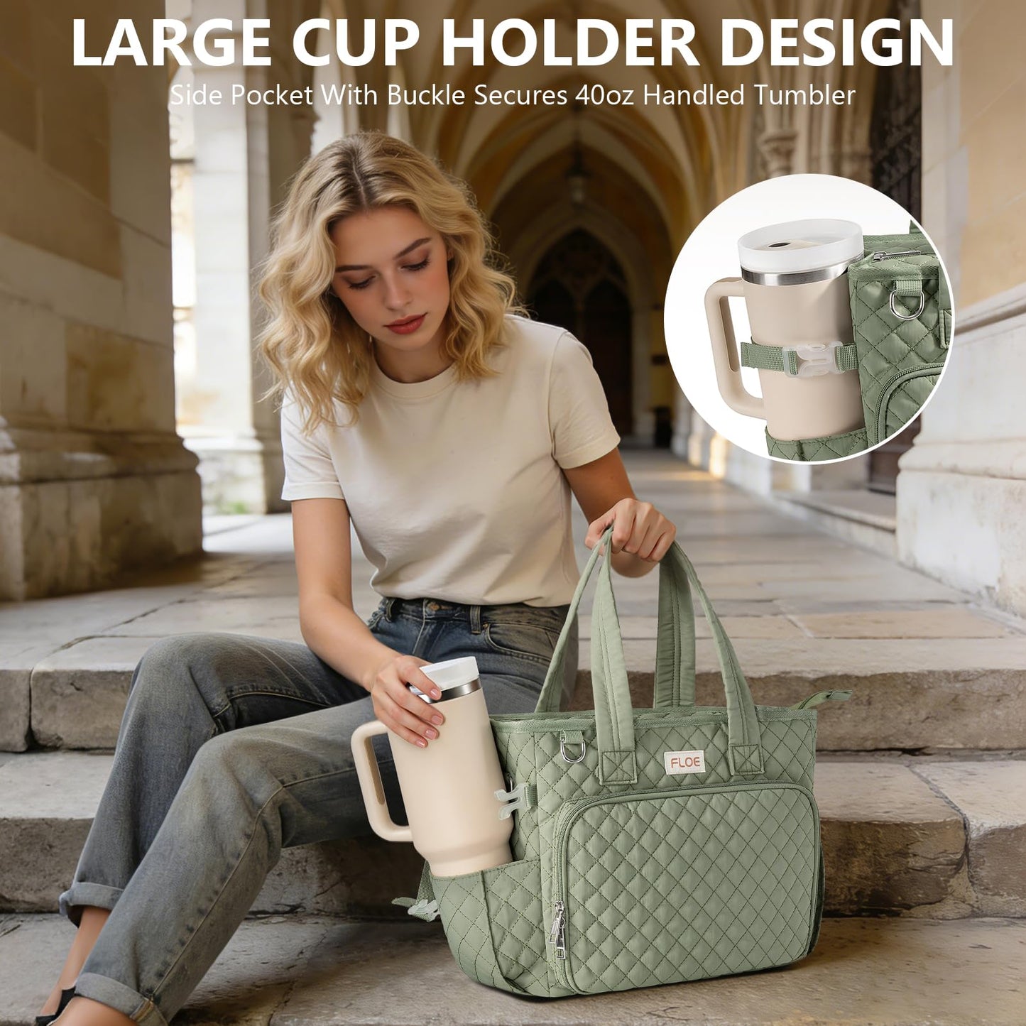 Large Bible Bag for Women Bible Cover Case, Quilted Puffer Bible Tote Bag Church Bag w/Shoulder Strap, Bible Study Supplies Journaling Kit Accessories Pen Tabs, Christmas Christian Gifts for Women Mom