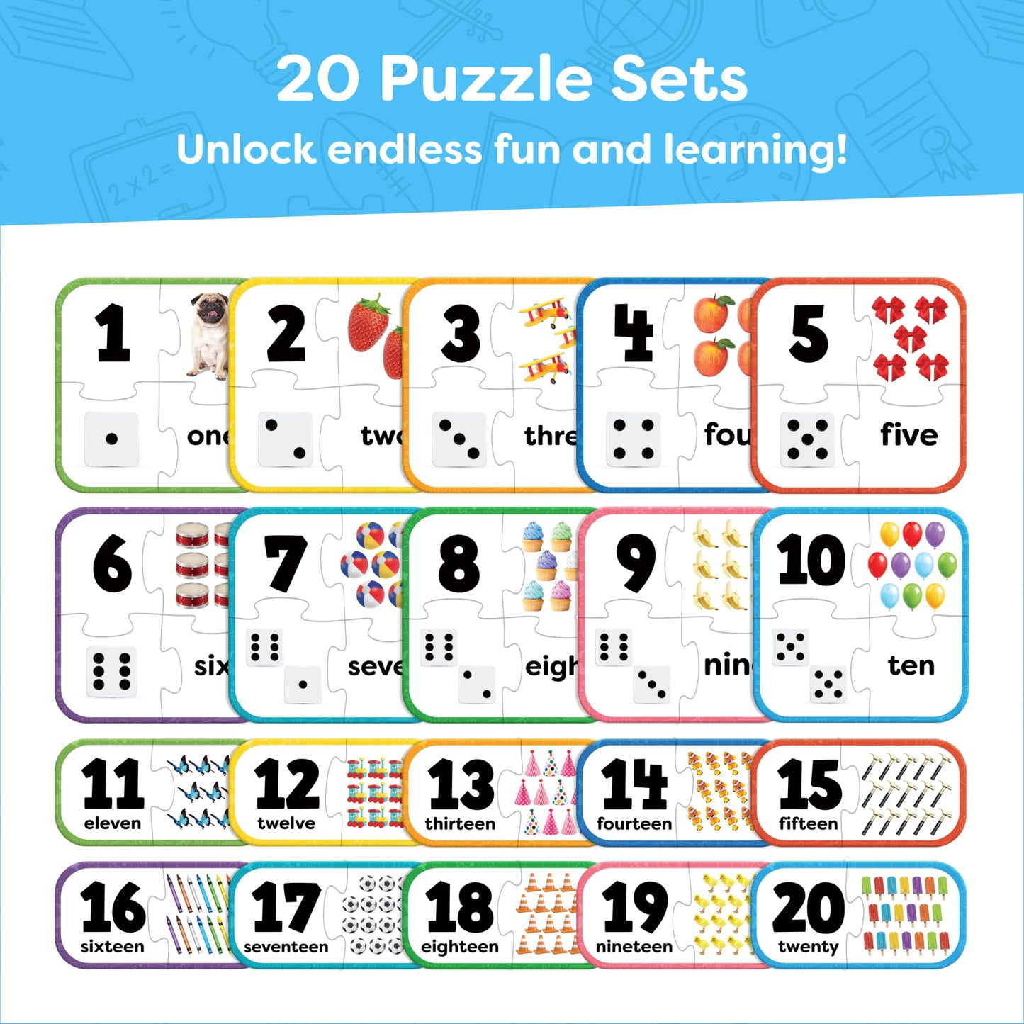 Number Puzzle Kindergarten Math Games - Number Matching Puzzle - 20 Sets Learning Numbers Puzzles - Counting Toys for Toddlers Kids Ages 3-5 - Educational Toys Preschool Learning Activities