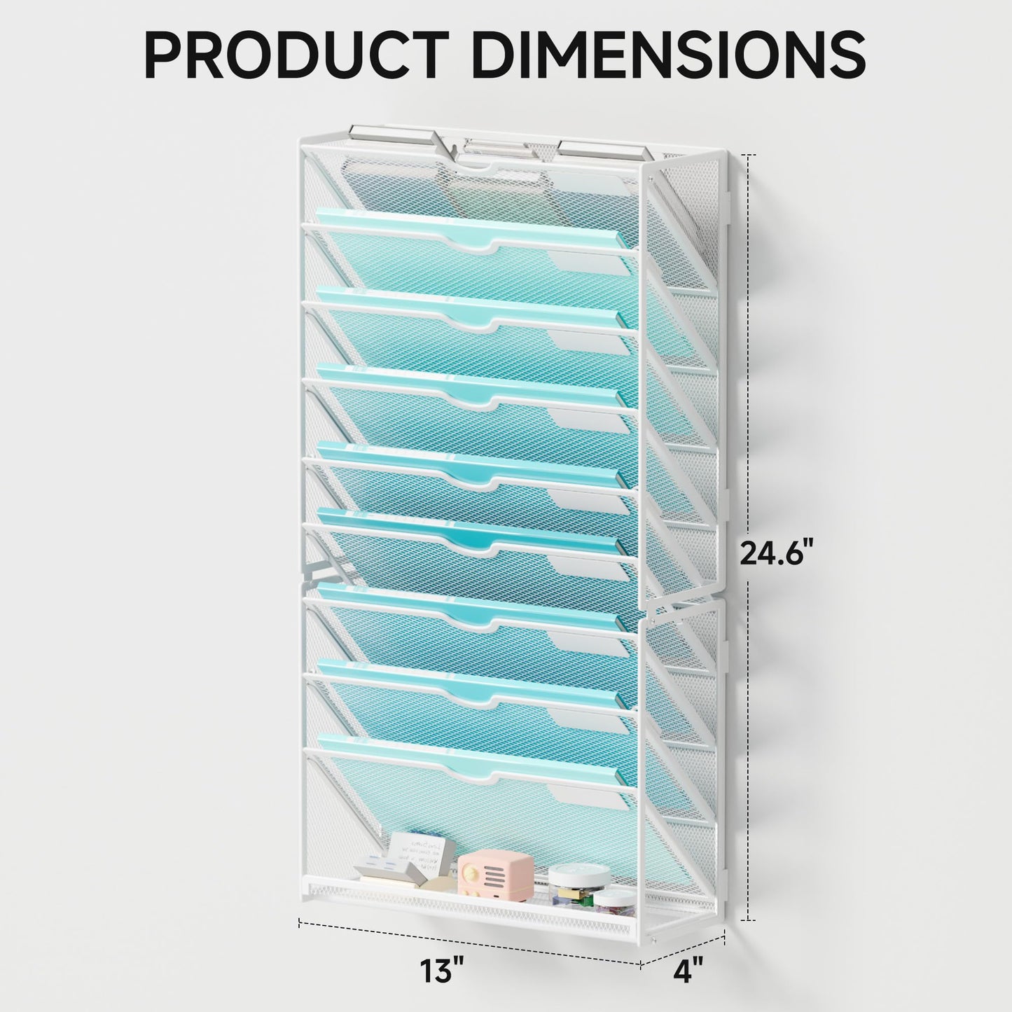 Lavatino 10-Tier Hanging Wall File Folders Organizer - White Metal Mesh Paper Magazine Document Mail Holder File Organizer for Office School Home Wall Mount or Desk Supplies Organization