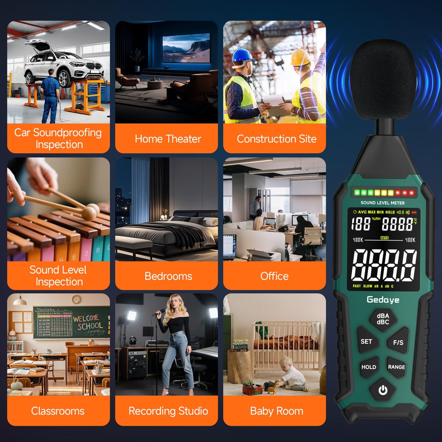 Power Supply Available Decibel Meter, Gedaye Sound Level Meter, A/C Weighted SPL Meter, Noise Measure Device 30-130dB, Noise Detector Sound Monitor Decibel Reader Classroom Factory Noisy Neighbor