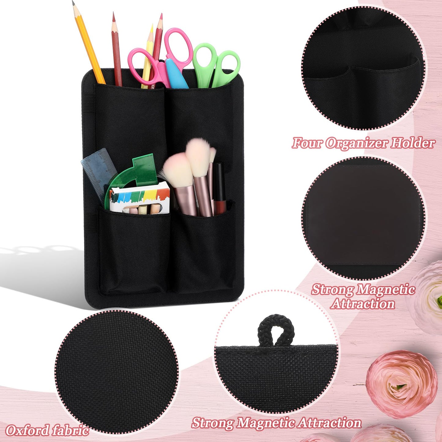 Vincreem Magnetic Locker Organizer, Locker Accessories 7 x 10 Inch Back to School Magnet Holder Bag First Day of School Supplies for Work Office Cabinet refrigerator(Black)