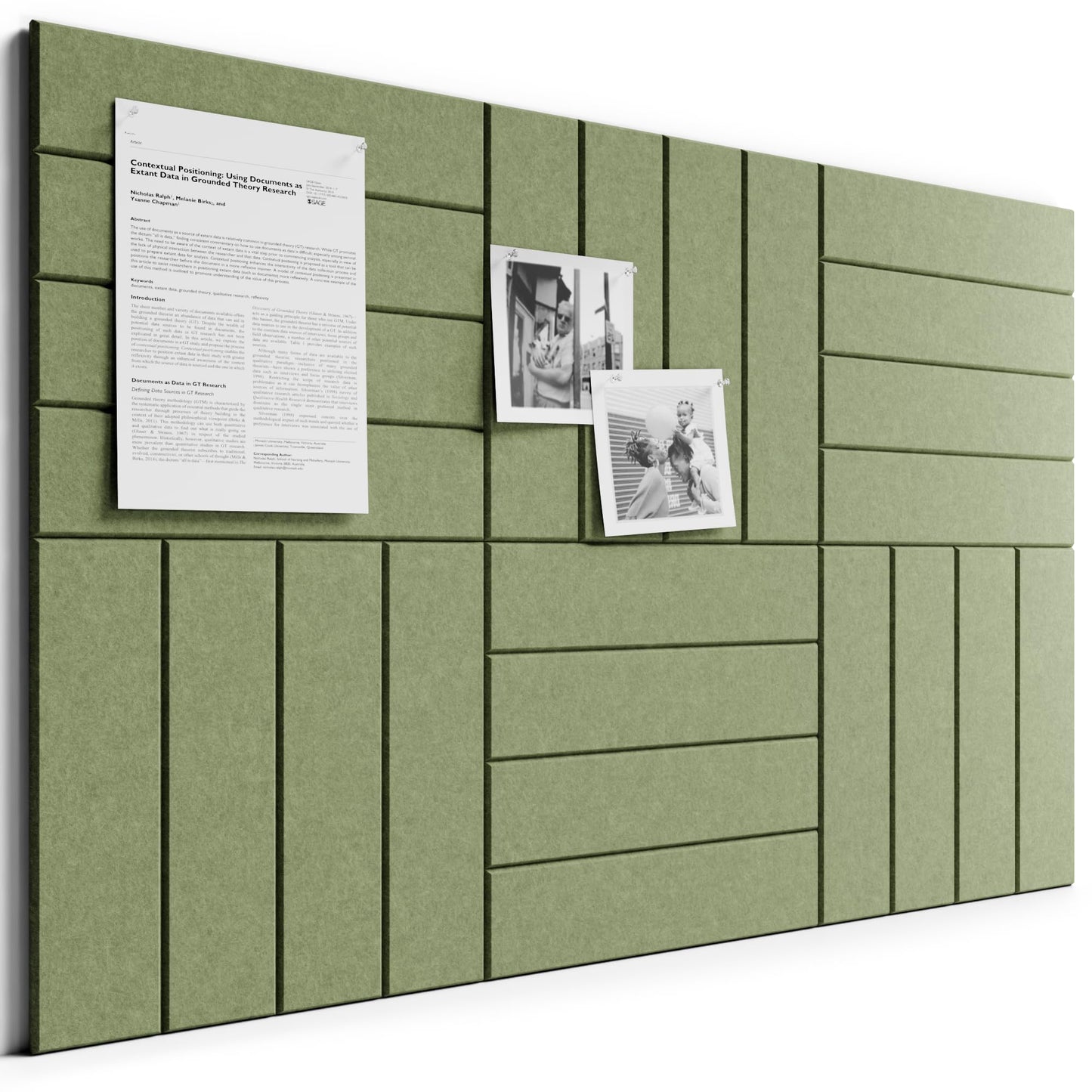 Bumusty Large Cork Board Alternative-36 x 24" Felt Bulletin Board Tiles, with 30 Pushpins, 40 Adhesive Tabs, Bold-Stripe 6-Pack, Cork Boards for Office Push Pin Board Felt Board-Olive Green