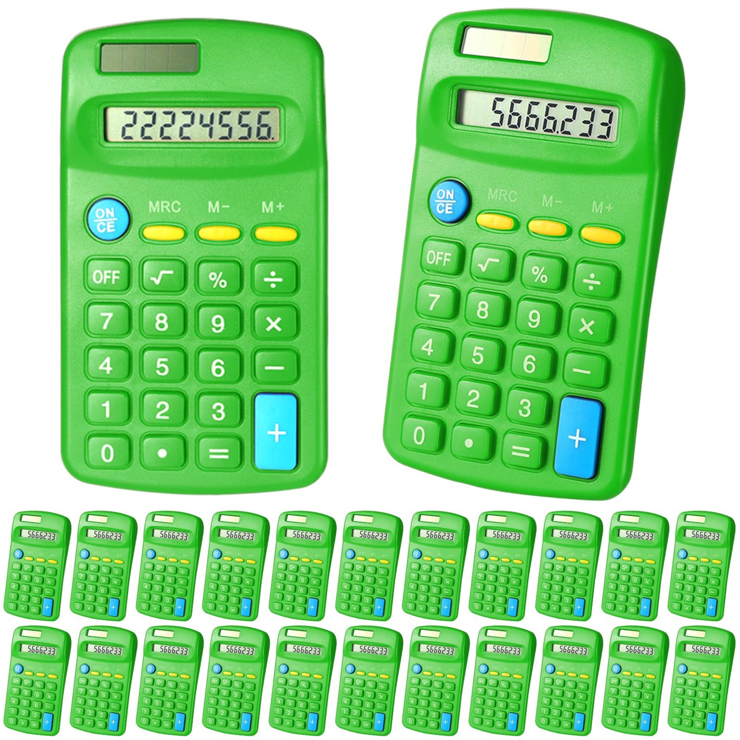 Copkim 24 Pack Student Mini Calculator for Classroom, 8-Digit Display Dual Powered Handheld Math Tools for Teachers, School Supplies and Classroom Rewards, Compact Design(Green)