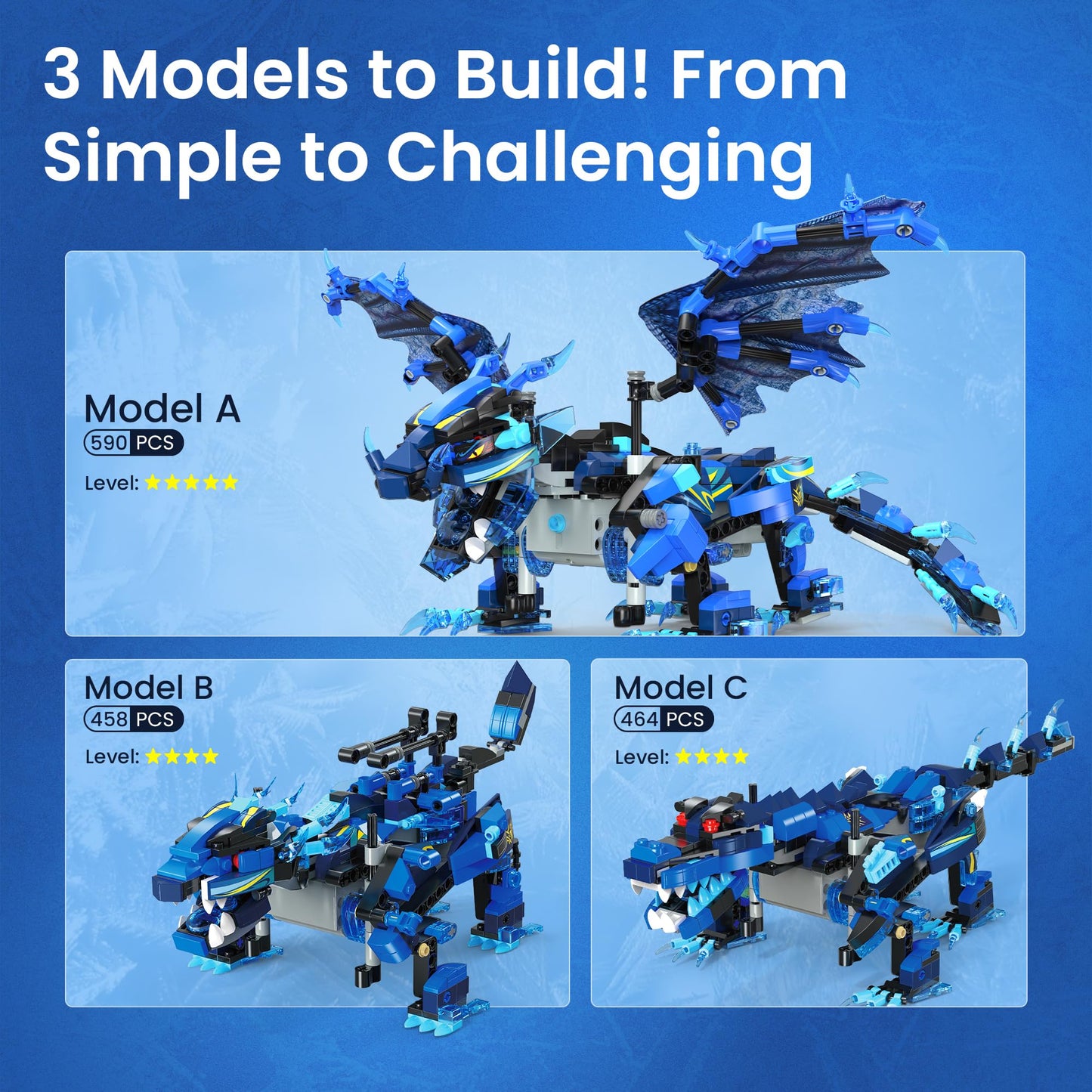 Sillbird Dragon Building Kit with Remote Control STEM Gifts for Kids Boys Ages 8-12, Technic Buildable 3in1 Models Coding Toys for Birthday with 590 Pieces