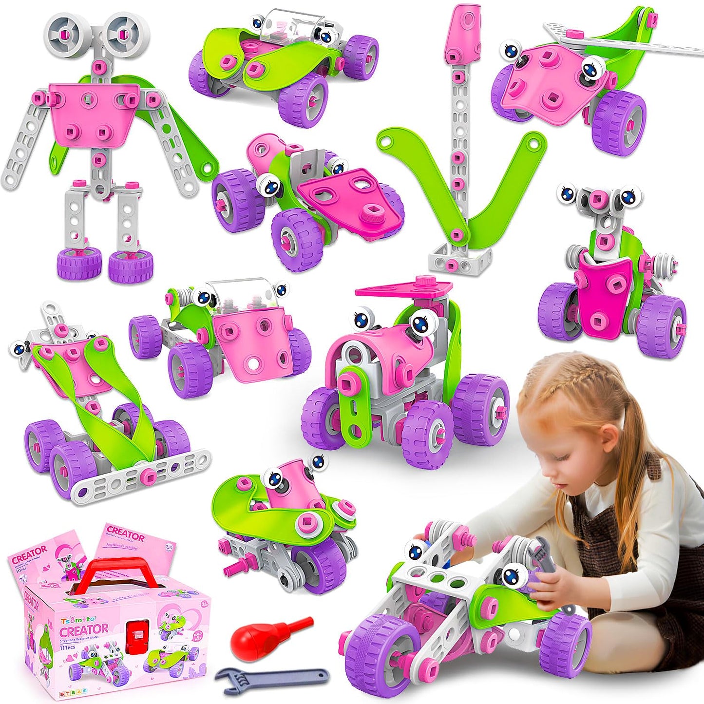 STEM Toys for 4 5 6 7 8+ Year Old Girl Birthday Gifts Pink Educational Building Toys for Kids Ages 4-8 5-7 8-10 Stem Kits Activities Construction Toys for Girls 4-6 6-8 Engineering Creative Games