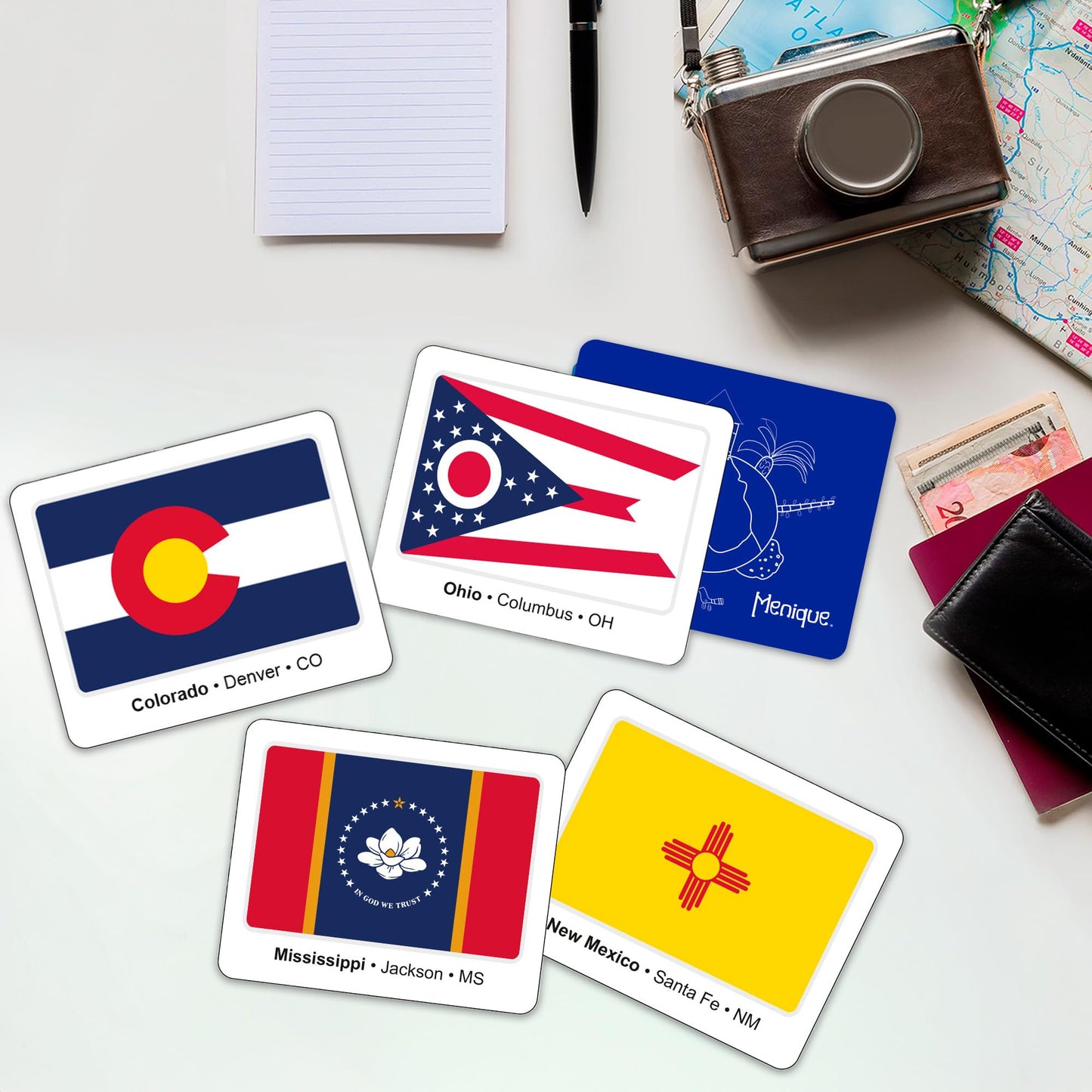Menique U.S. States Flags Memory Matching Game – 100 Cards (50 Pairs) – Learn State Flags, Capitals & Abbreviations – Educational Card Game for Kids and Adults