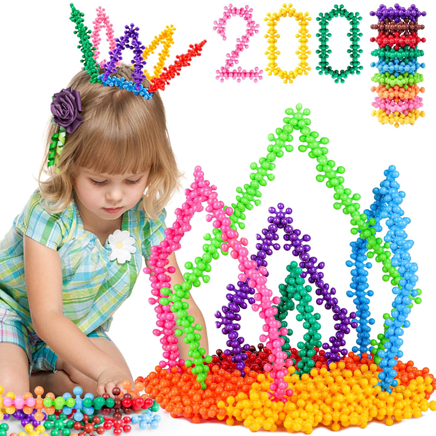 NEOACT 200PCS Building Blocks Kids Educational Building Toys Interlocking Plastic Connect Block Manipulatives for Preschool Kids Aged 3+, Creativity Kid Toy Classroom Kindergarten Toys