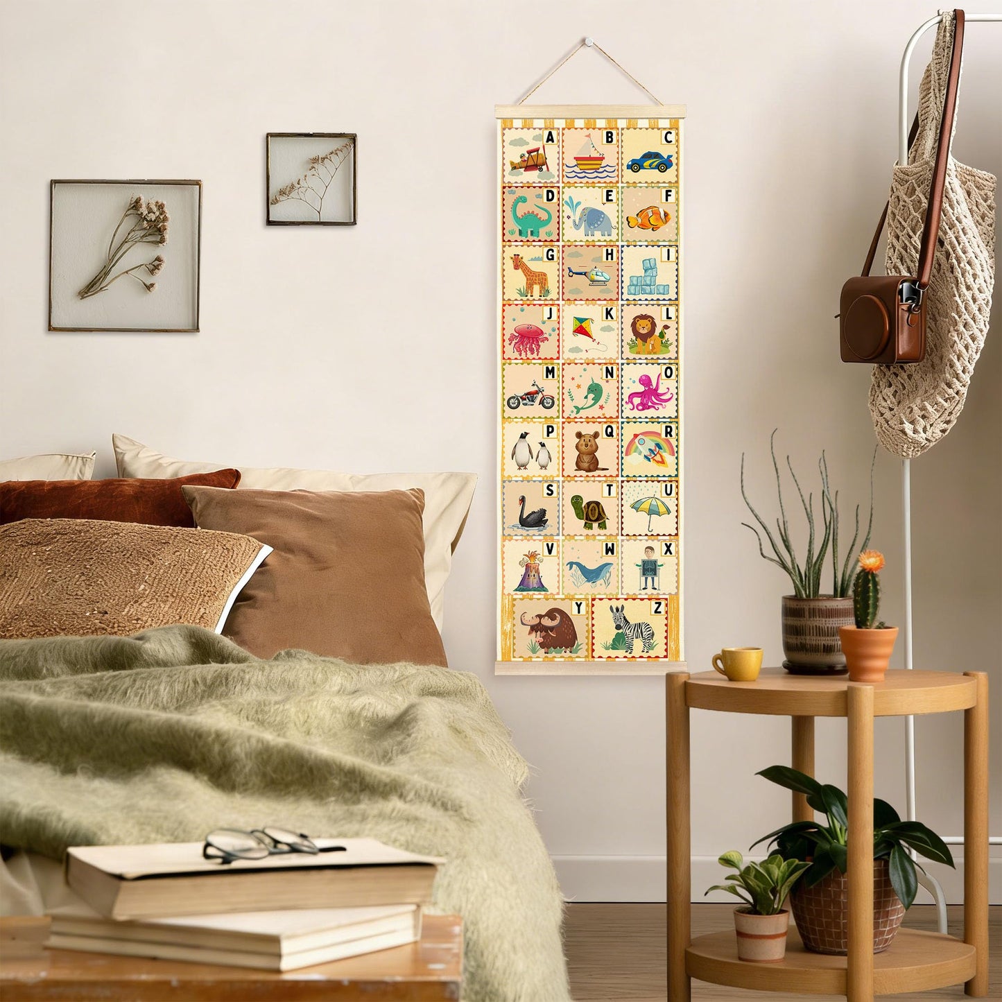 TAEDIN Funny Alphabet Classroom Wall Art Poster Hanger Frame, ABC Learning Educational Wall Art with Wood Frames, Animal Letters Hanging Decor for Kids Toddlers Room Nursery Bedroom, 12x35 Inches
