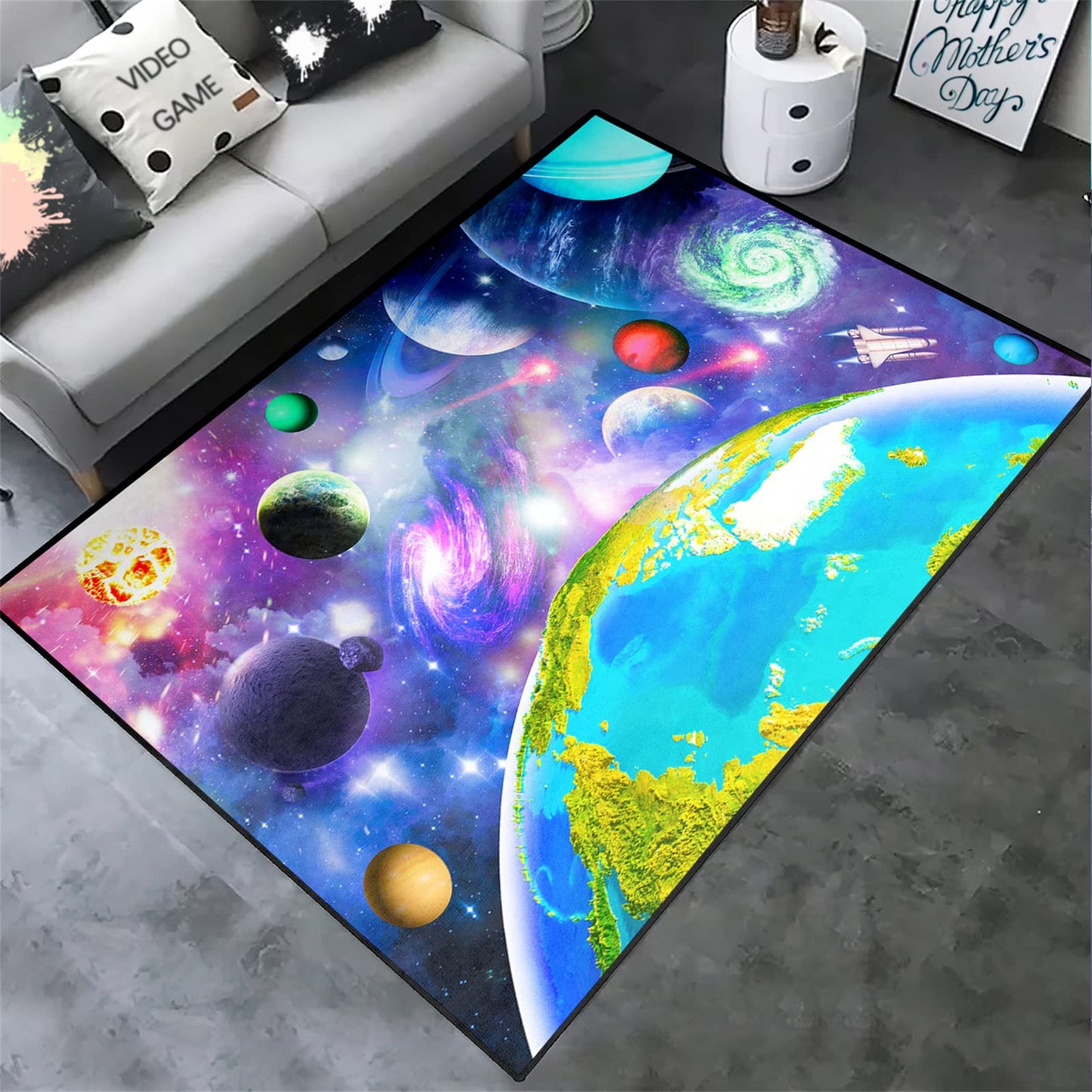 Space Rug Universe Galaxy Starry Planet Area Rug Space Themed Bedroom Decor Carpetfor Playroom and Bedroom Space Carpets Decor 4'×5'