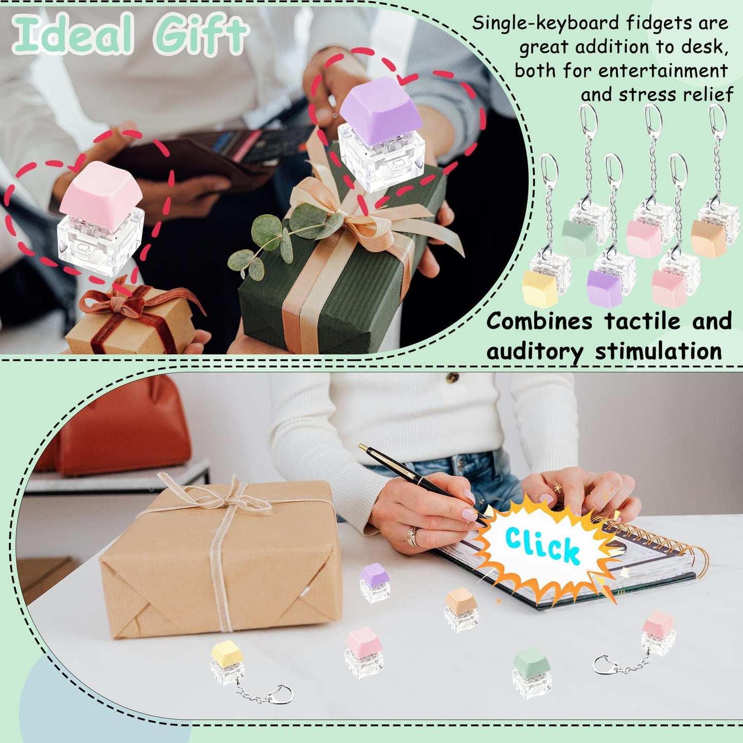 12 Pcs Macaron Keyboard Fidget Toy for Kis Adult to Relief Stress, Fidget Keychain Keyboard Decompression Button Finger Clicker Toys, Button Stress Relief Fidget Gifts Birthday Party Favors