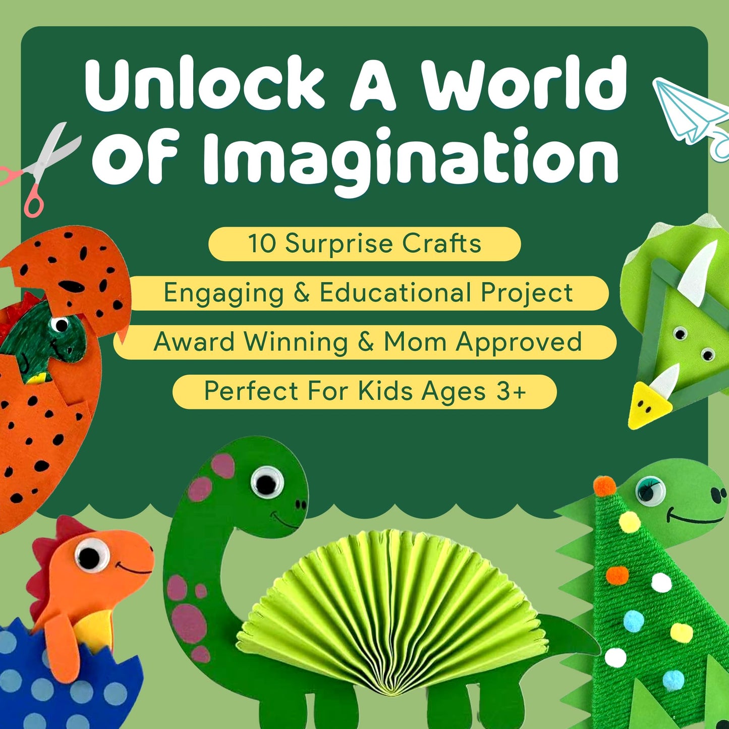 Mumaloo Dinosaur Craft Box - 10 Creative Arts and Crafts for Kids Ages 4-8, Fun, No Mess, Educational, Toddler, Preschool & Homeschool Activities Kit with Supplies, 3 4 5 6 7 8 Year Old Girls and Boys