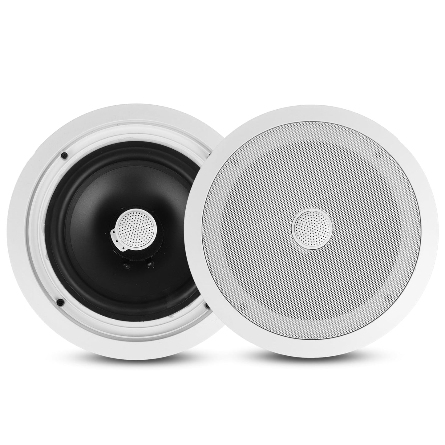 Pyle 8” Ceiling Mount Speakers (Pair)- 2-Way Stereo Speaker System with Easy Install Flush Design - Directable 1” Titanium Dome Tweeter - 55Hz Freq Response for Deep Bass - 300W Peak Power,(White)