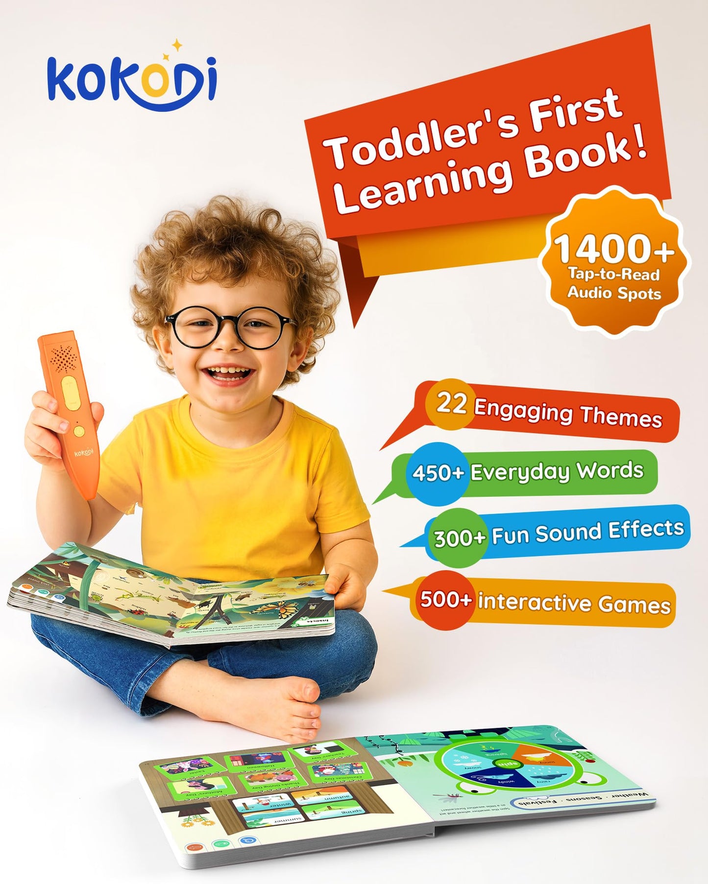KOKODI Talking Pen Books Sets, Interactive Audio Sound Books Kids Learning Electronic Toys for Toddlers Kids, Autism Sensory Games, Early Educational Gifts Birthday Gifts for Boys Girls Age 2 3 4 5