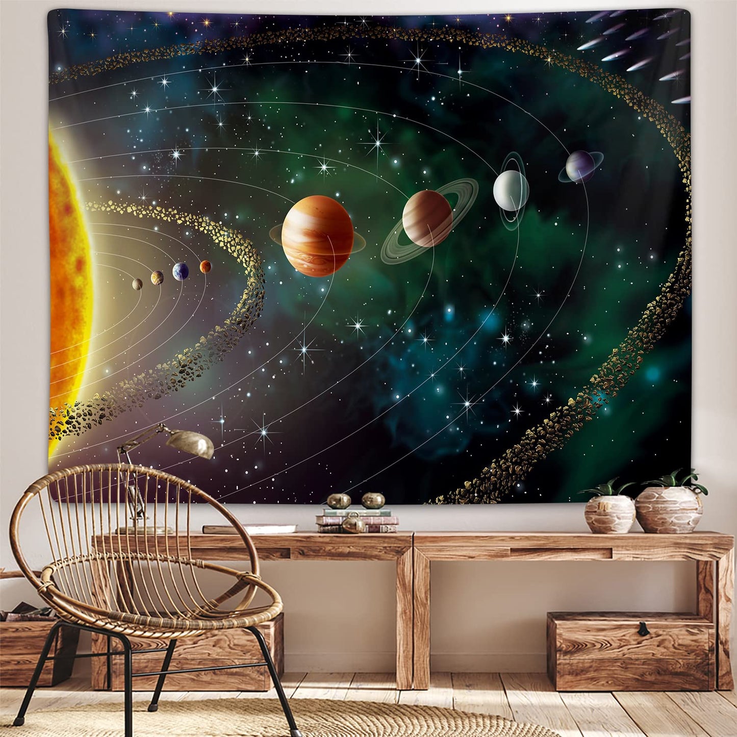 Outer Space Planet Tapestry, Universe Galaxy Solar System Earth Art Tapestries Wall Hanging for Kids Men Bedroom College Dorm Living Room Office Science Decor 60X40", Cool Hippie Blanket Poster