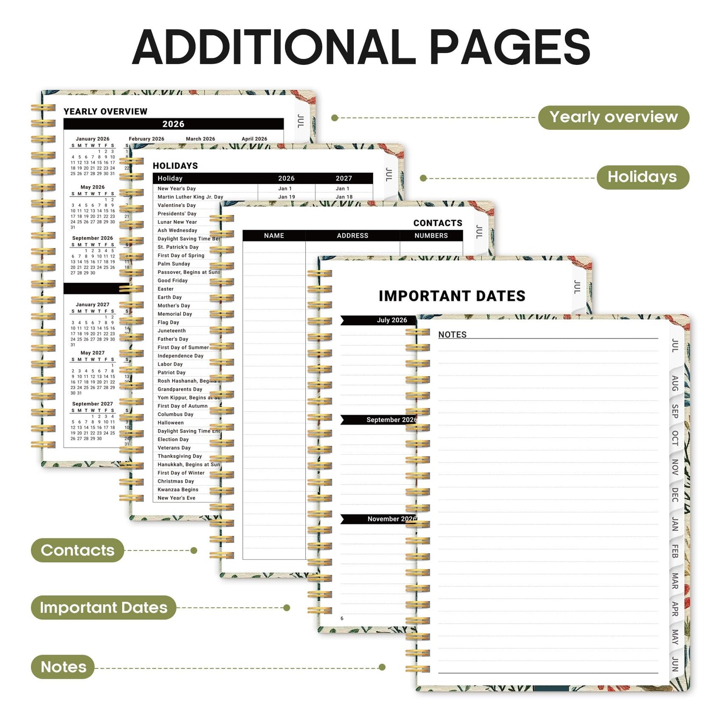 Planner 2026-2027, Academic Year Weekly and Monthly Calender Planner, from Jul 2026 - Jun 2027, Spiral Bound School Planning Book, Perfect for Teacher, Student, Women & Men, A4 (8.5" x 11"), Herbs