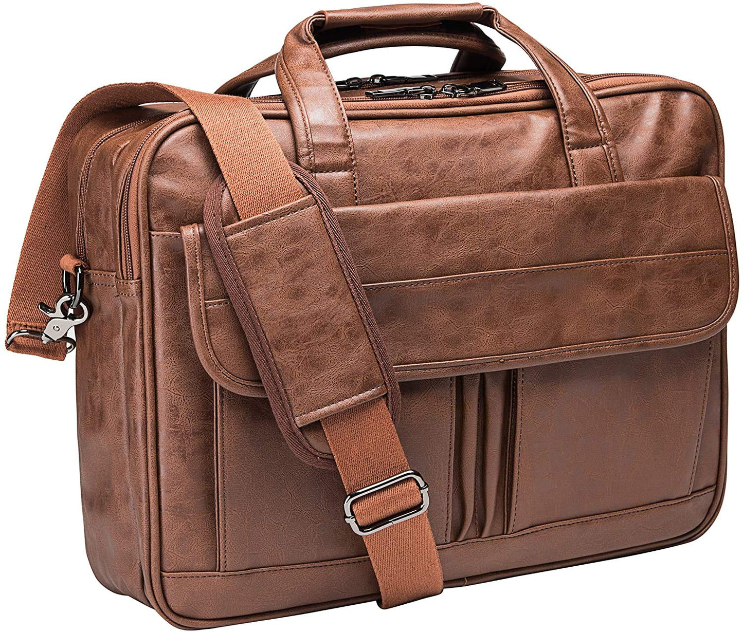 seyfocnia Mens Laptop Bag,17.3 Inch PU Leather Messenger Bag Water Resistant Business Travel Briefcase, Work Computer Bag Satchel Bag Husband（Brown）