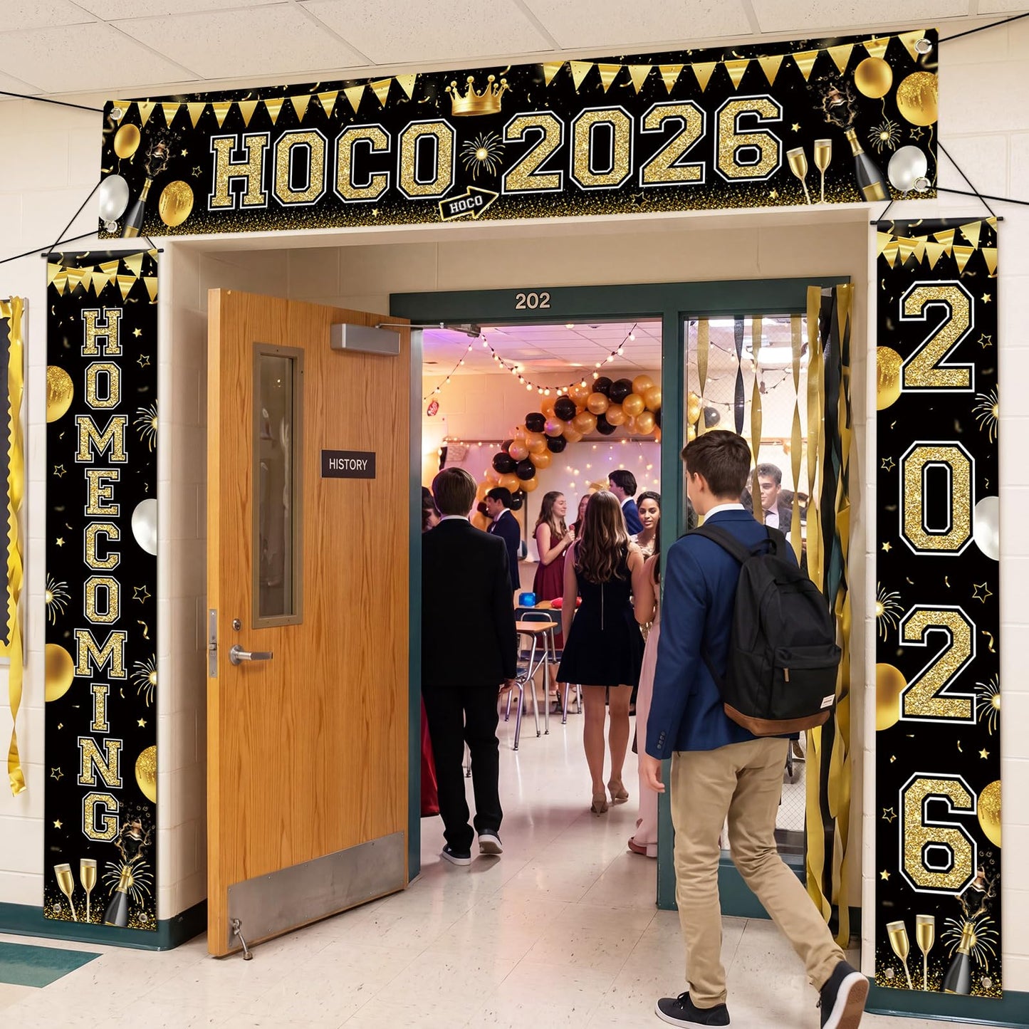 Fanfanwin 3 Pcs Hoco 2026 Banner Decorations for Hoco Party 2026 Black and Gold Homecoming 2026 Banner Yard Decorations for Homecoming Dance Party Background Supply