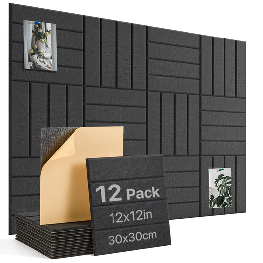 Woovio Cork Board 48"x36" Large Felt Bulletin Board with Self Adhesive, Cork Boards for Walls for Office-12 Pack Pin Board Use in Home Classroom Office Wall Decor Black