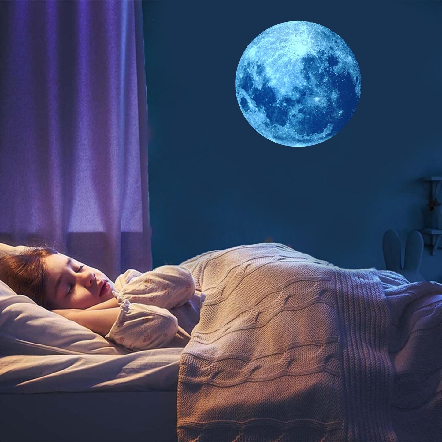 iinuu Glow in The Dark Moon, Moon Wall Decals, Galaxy Stickers, Realistic Starry Night (Blue), Ap-wd180