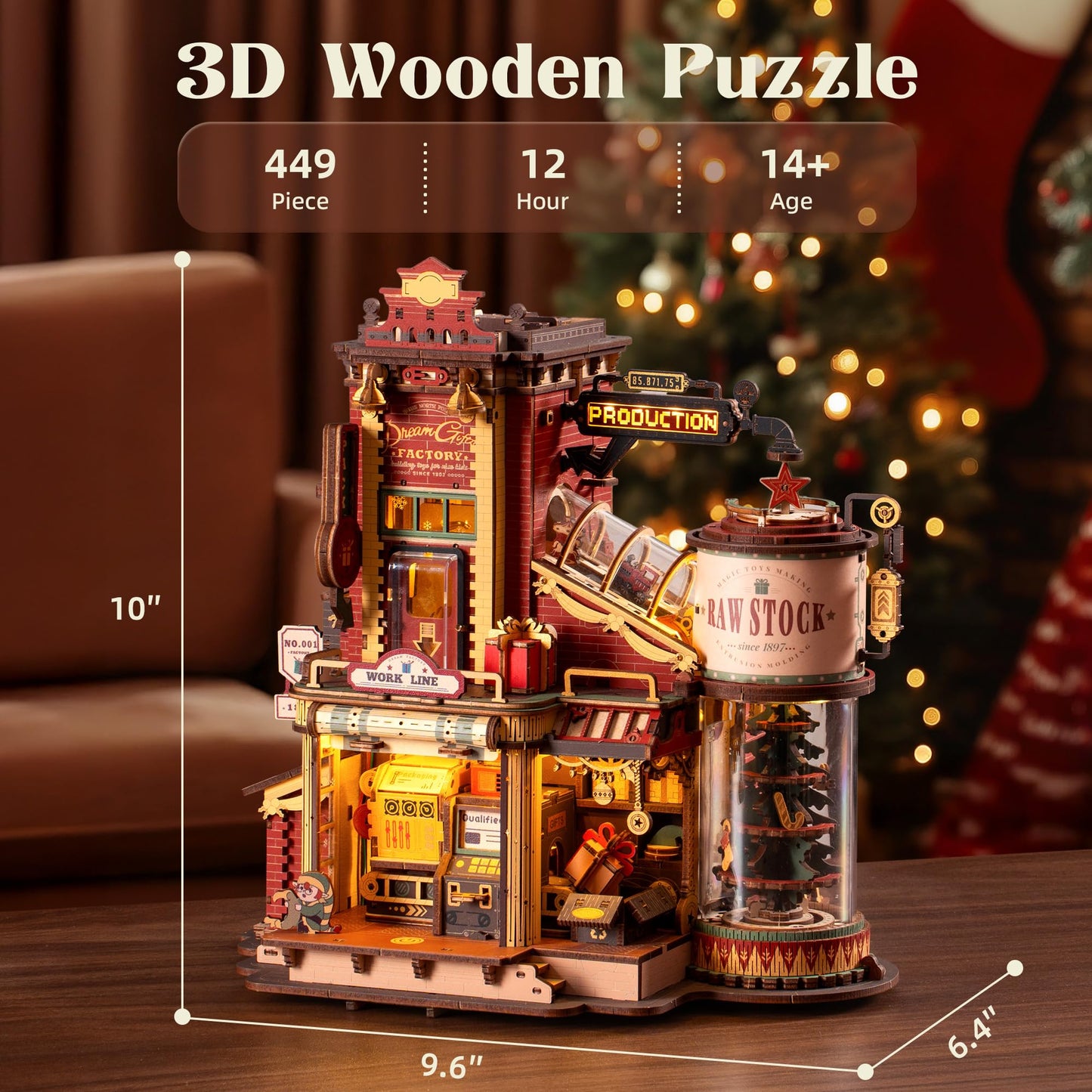 ROBOTIME 3D Wooden Puzzles for Adults, Factory Wooden Music Box EAB01, Gift for Craft Enthusiast Model Building Set