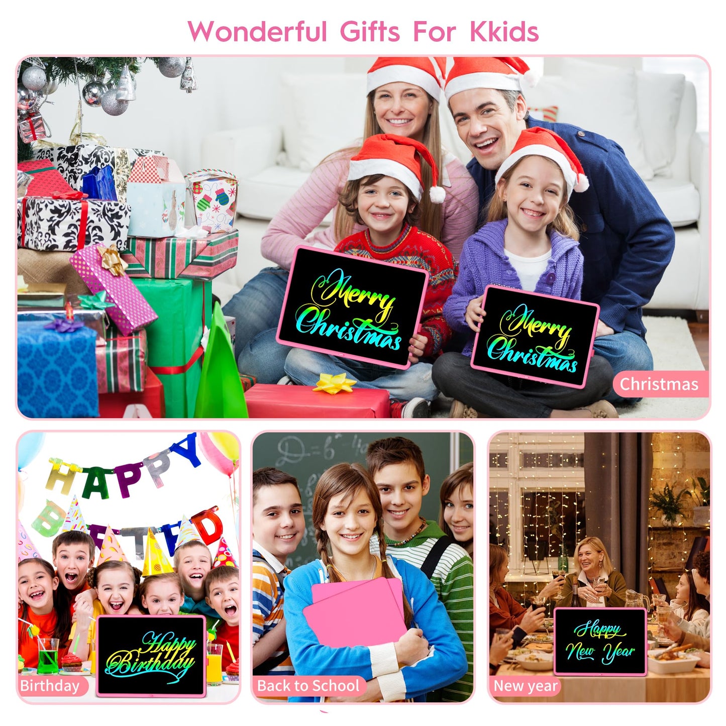 20 Inch LCD Writing Tablet for Kids, Children's Art Toys, Educational and Learning Drawing Kits, Birthday Gifts for Boys and Girs Aged 3-12+, Pink