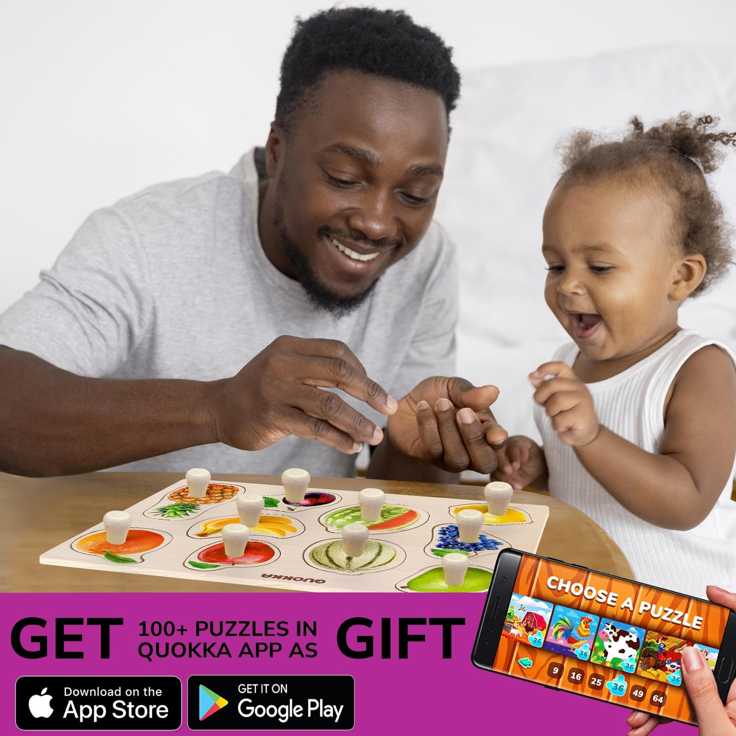 QUOKKA 8 Wooden Puzzles for Toddlers 1-3 - Toddler Montessori Puzzles Ages 2-4 in a Rack - Learning Alphabet, Numbers and Animals Toy for Kids 3-5 - Wood Games Gift for Boys and Girls