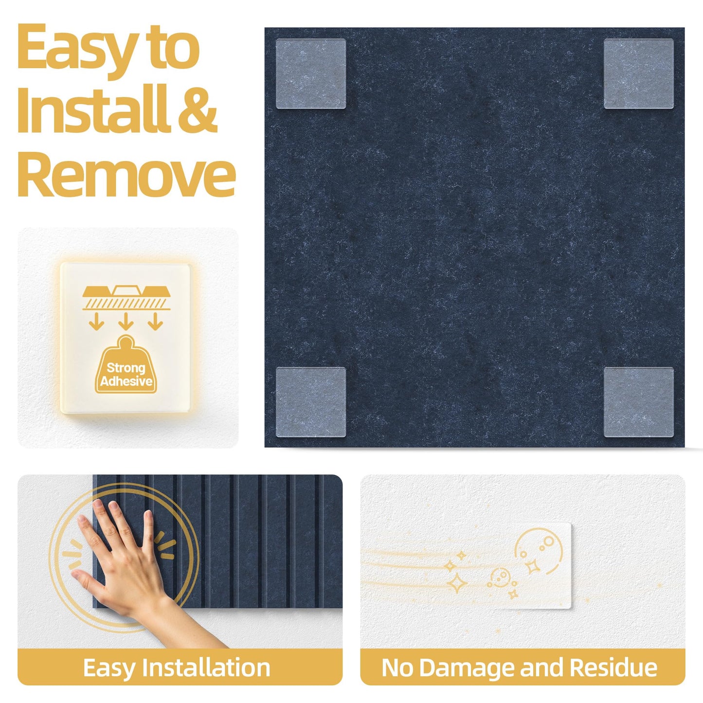 Large Cork Board for Wall 36" x 48" Blue Bulletin Board with Safe Removable Adhesive Squares for Pictures Photos, Alternative CorkBoard Felt Pin Boards Tiles for Office Classroom Wall Decor - 12 Pack