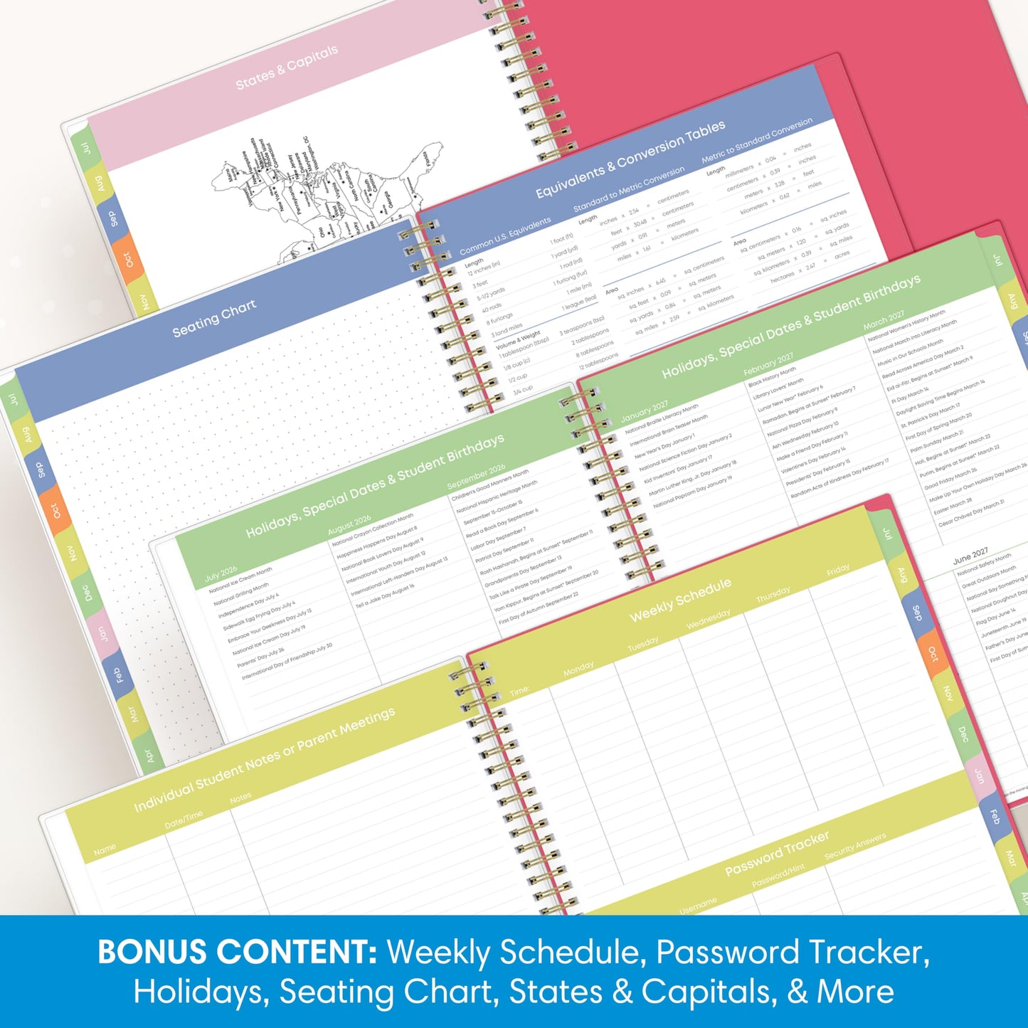 Blue Sky 2026-2027 Weekly and Monthly Academic Year Teacher Lesson Planner Calendar, July 2026 - June 2027, 8.5" x 11", Flexible Cover, Wirebound, Laminated Tabs, Storage Pocket, Apple Sketch