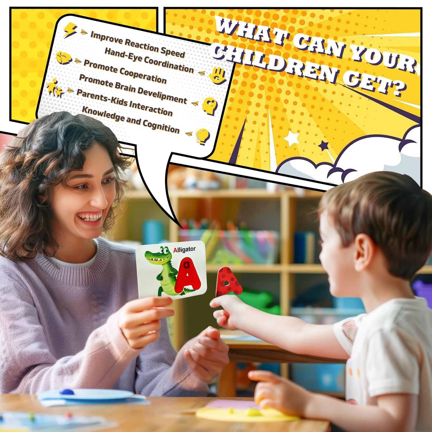 Magnetic Numbers and Alphabets Flash Cards Set - ABC Letters and Numbers Animal Pattern Board Matching Puzzle Games for Group Play, Montessori Educational Toys for Preschool Kids Age 3 4 5 Years