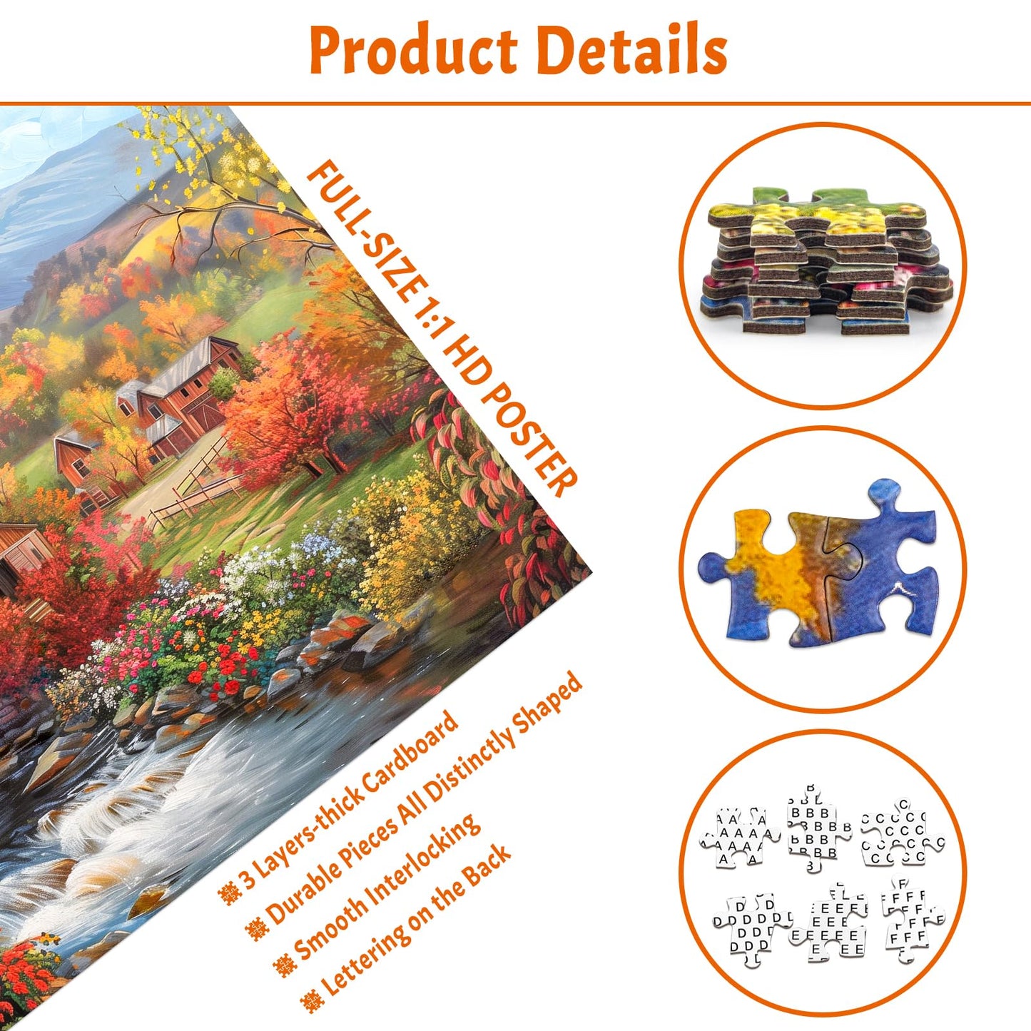 MBOQIU 1000 Piece Puzzle for Adults - Fall Village Puzzles for Adults 1000 Pieces, Letters on Back, Enchanting Autumn Scene Jigsaw Puzzle, Challenging Puzzles for Teens Seniors - 27.6 x 19.7 inches