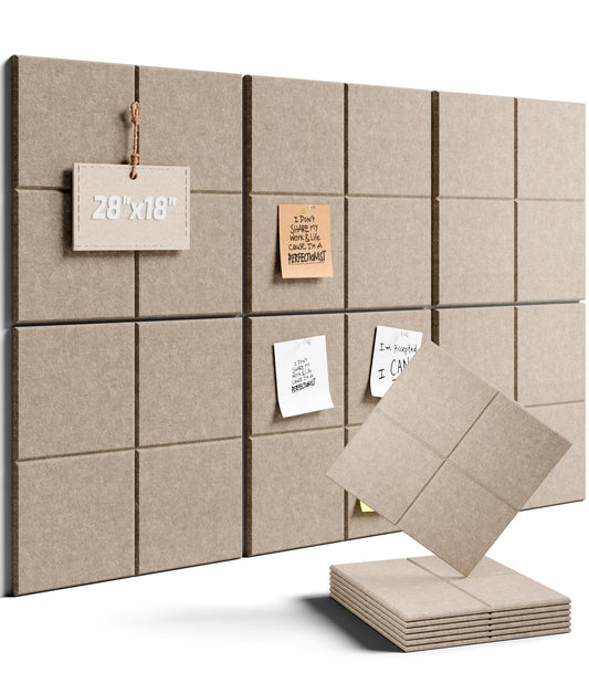 Felt Bulletin Board Tiles -28"x18" Cork Board Alternative for Office Decor, Push Pin Board Wall Organizer 6-Pack - Taupe