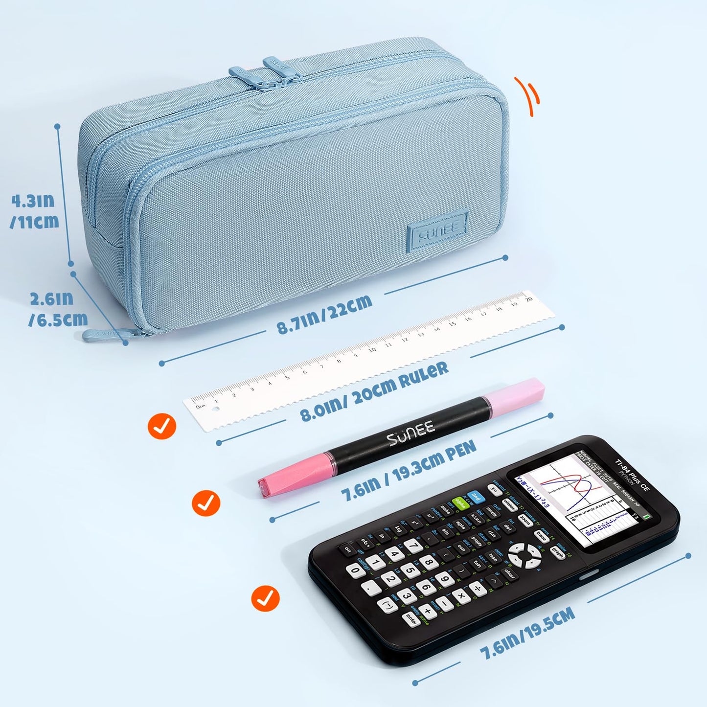SUNEE Pencil Case, Large Capacity Pencil Pouch, Aesthetic Big Pen Bag 900D Oxford Pen Box for Office Stationery Organizer School Supplies Multifunctional for Teen Boys Girls Women Men, Blue