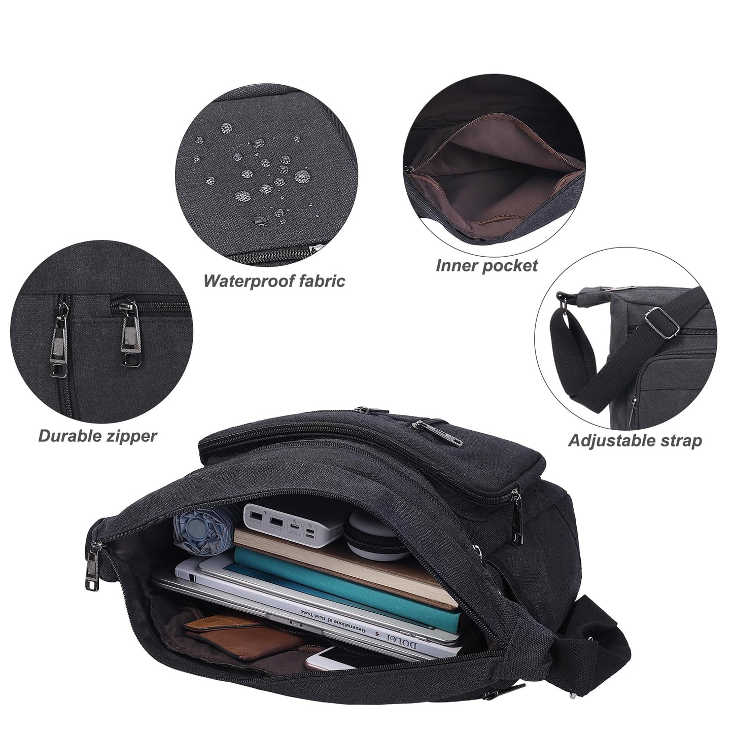 BOMKEE Canvas Messenger Bag, Satchel Bag Vintage Canvas Shoulder Bags Crossbody Laptop Side Bag for Work and Travel