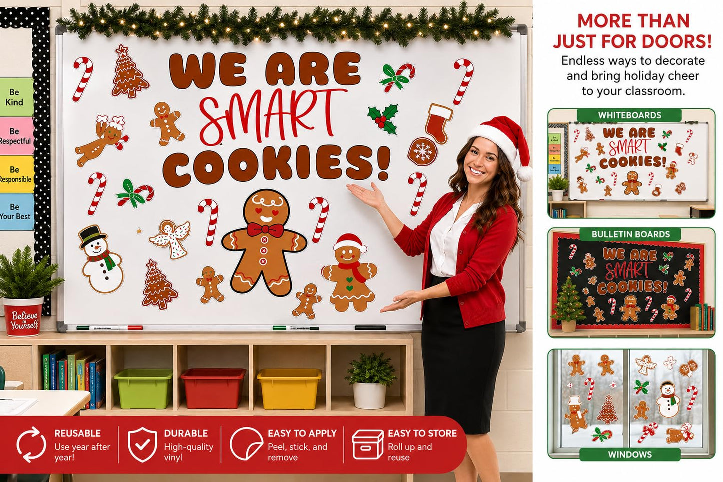 Hello Hallway Classroom Door Decorations for Teachers, Christmas | Reusable Peel & Stick Door & Whiteboard Decor Kit | Preschool Pre-K Kindergarten Classroom Decor | Teacher Supplies