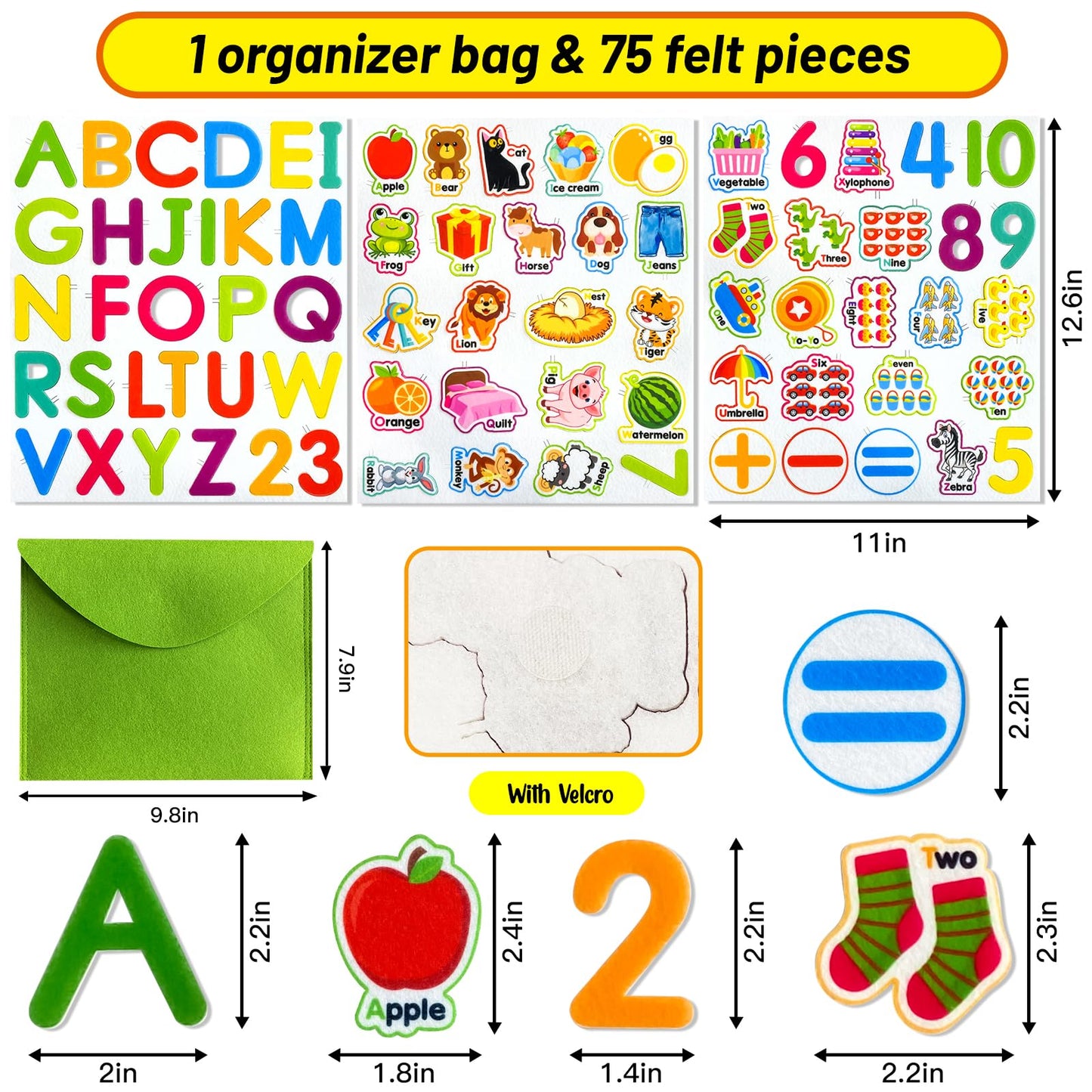 PENGFULL Felt Learning Letters Numbers Pieces,75 Felt Board Pieces for Felt Flannel Board,Alphabet ABC for Toddlers for Kindergarten,Preschool,Toddlers