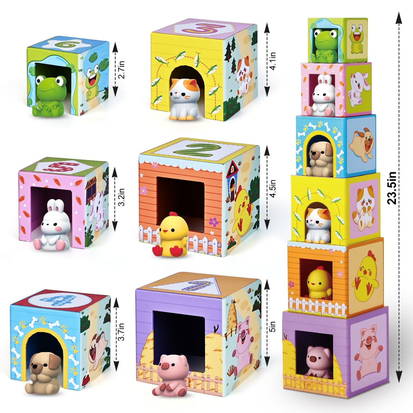 ShyLizard Toddler Farm Animal Sorting and Stacking Toys, Nesting Boxes and Blocks With Finger Puppets - Gifts for 1-3 Year Olds