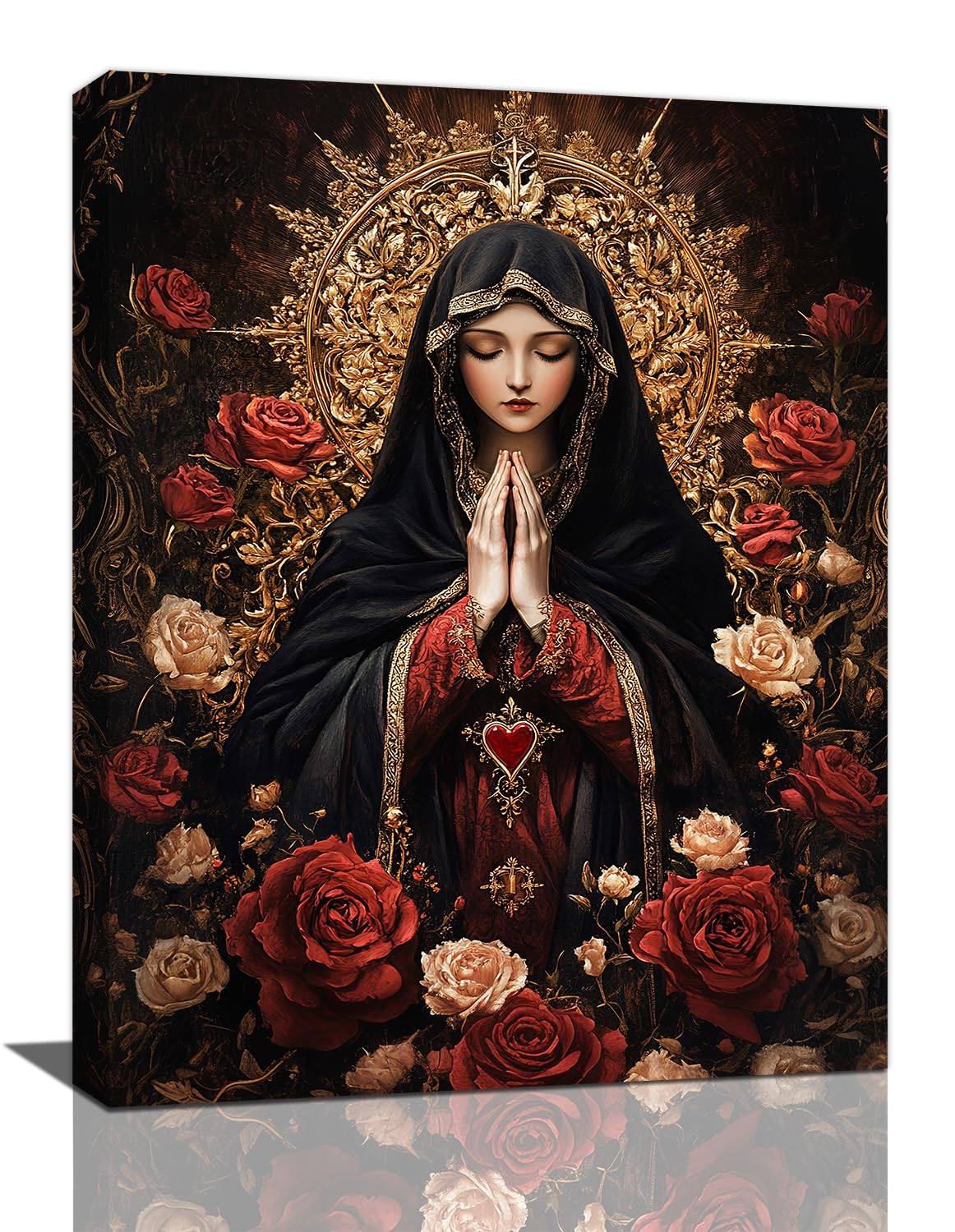 Virgin Mary Wall Art, Virgen De Guadalupe Pictures Wall Decor Our Lady Canvas Prints Framed Artwork Paintings Poster Home Office Decorations For Bedroom Living Room Kitchen Dinning Room 12l X 16w