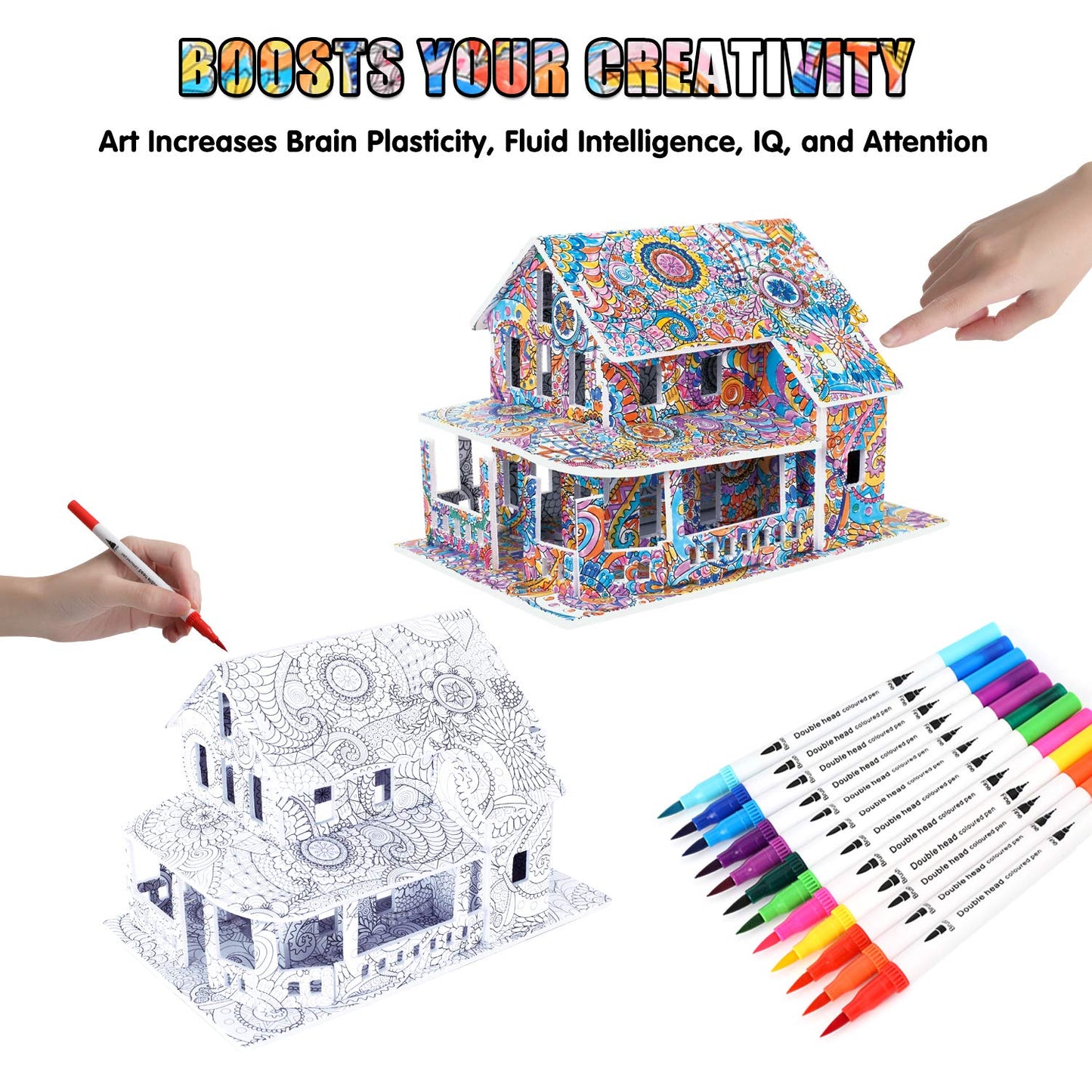 BEARUN 3D Coloring Puzzle Set, Arts and Crafts for Girls and Boys Age 6 7 8 9 10 11 12 Year Old, Fun Educational Painting Crafts Kit with Supplies for Kids, Birthday Toy Gift for Kids