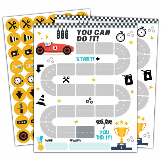 10 Racing Car Reward Chart with 216 Round Stickers, Incentive Behavior Chart for Kids at Home Classroom, Kids Routine Daily Chore Sticker Chart-A08