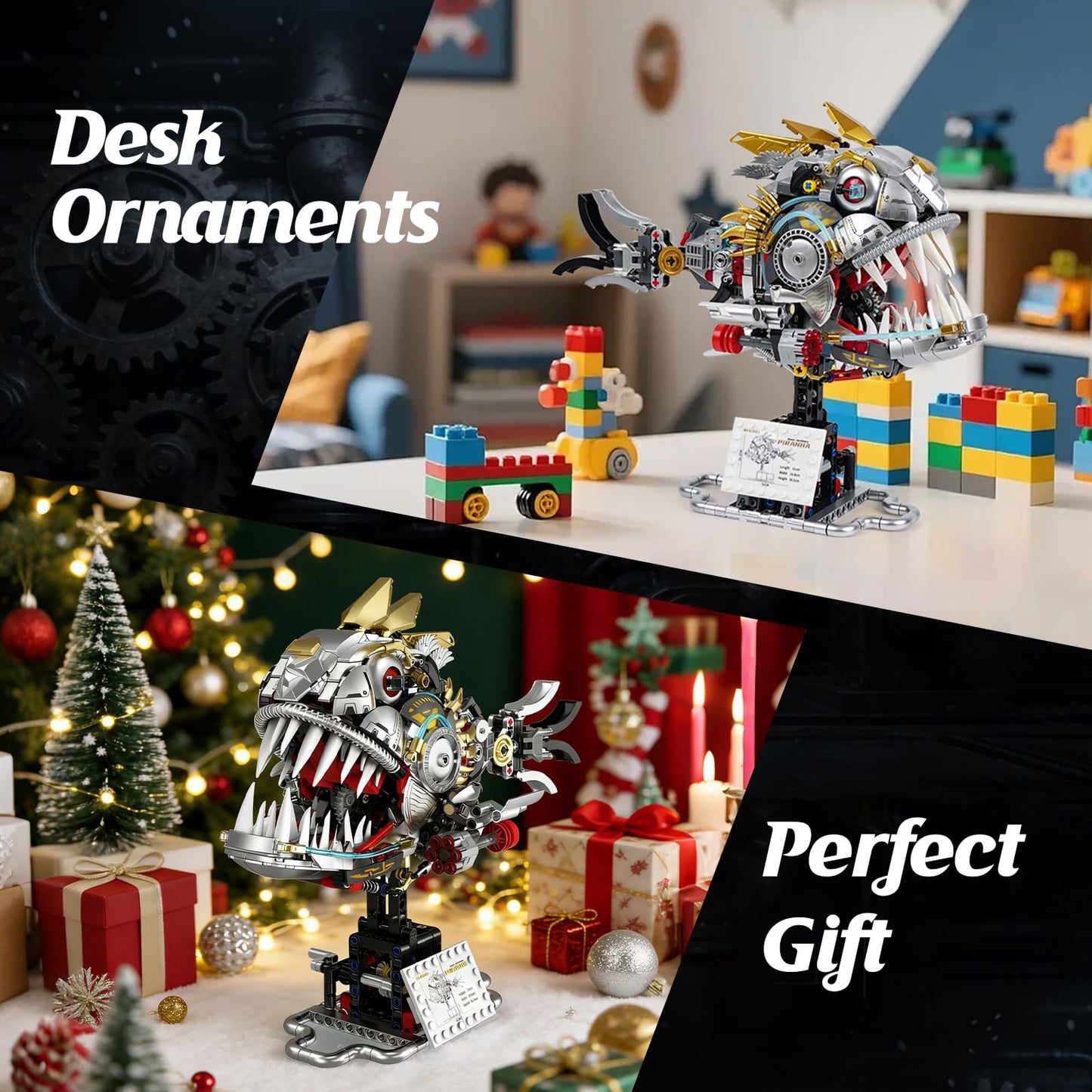 GIAT Mechanical Piranha Building Blocks Set - STEM Collection Toy for Kids & Adults, Home/Office Decor Kit, Birthday Gifts for 8-14+ Year Old Teens Boys and Girls (1019 PCS)