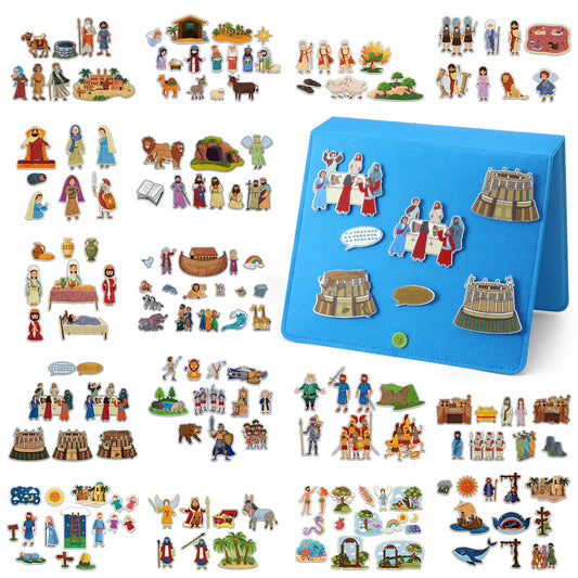 Windkream 16 Pack Felt Board Story Sets Flannel Felt Story Board Pieces with a Multi Functional Pieces Storage Binder and 16 Pcs Pocket for Activities Time(Bible Stories)