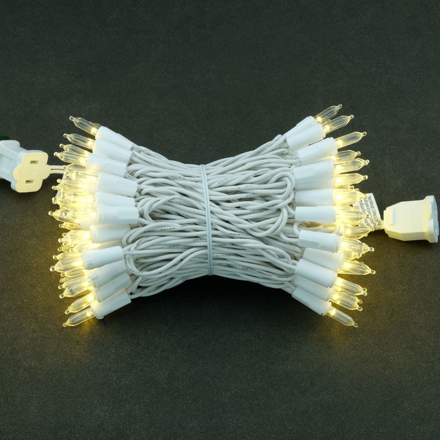 YULETIME Warm White LED Christmas String Lights, 33 ft, 100 Count, UL Certified, White Wire, Model BMD-L-100E/2F