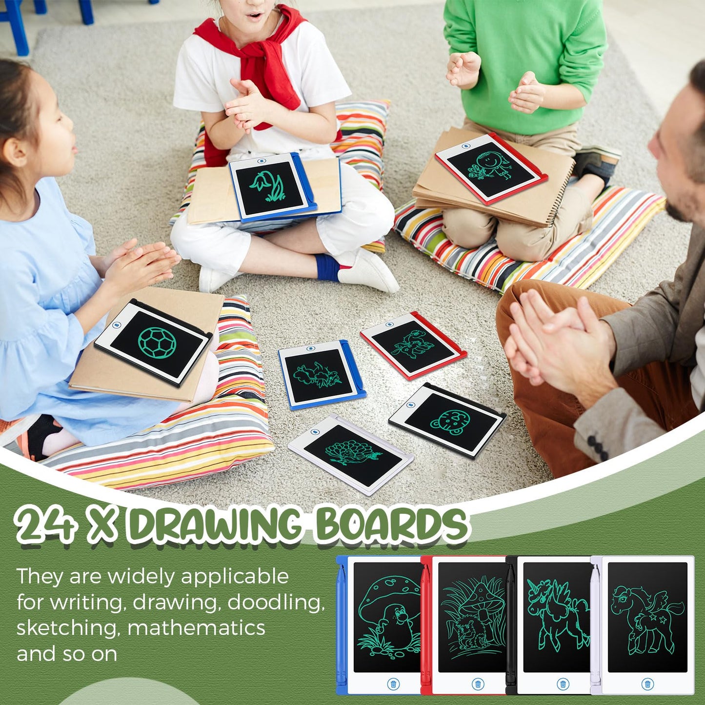 Zhehao 24 Pack LCD Mini Writing Tablet for Kids 4.5 Inch Doodle Board Bulk Erasable Reusable Electronic Drawing Pad Birthday Party Favors Goodie Bag Classroom Gifts(White)