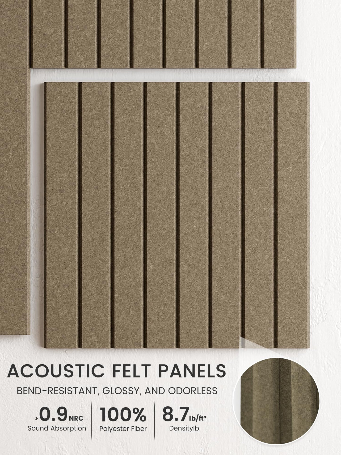 Bumusty Large Cork Board Alternative-48 x 36" Felt Bulletin Board Tiles, with 30 Pushpins, 70 Adhesive Tabs, Fine-Stripe 12-Pack, Cork Boards for Office Push Pin Board Felt Board-Earth Brown