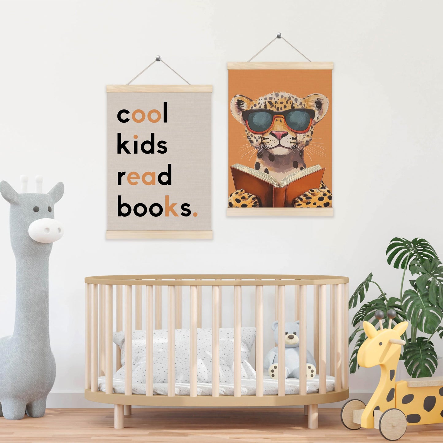 Koesus Trendy Leopard Read Book Wall Art Poster Hanger Frame 12x16 Inch Set of 2, Cool Kids Read Books Canvas Pictures Prints Framed Wall Decor for Library Reading Nook Corner Kids Room Classroom