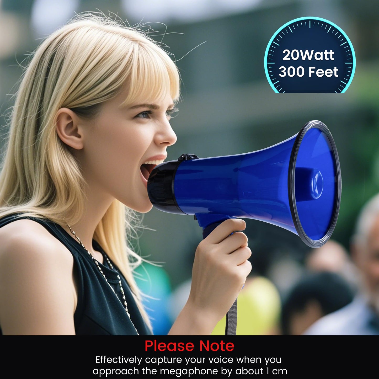 MyMealivos 20W Megaphone Bullhorn, Built in Siren & 240s Recording, 5.4"×8.6" Portable Megaphone with Volume Control Cover Up to 300 feet+ for Indoor and Outdoor Activities(Blue)
